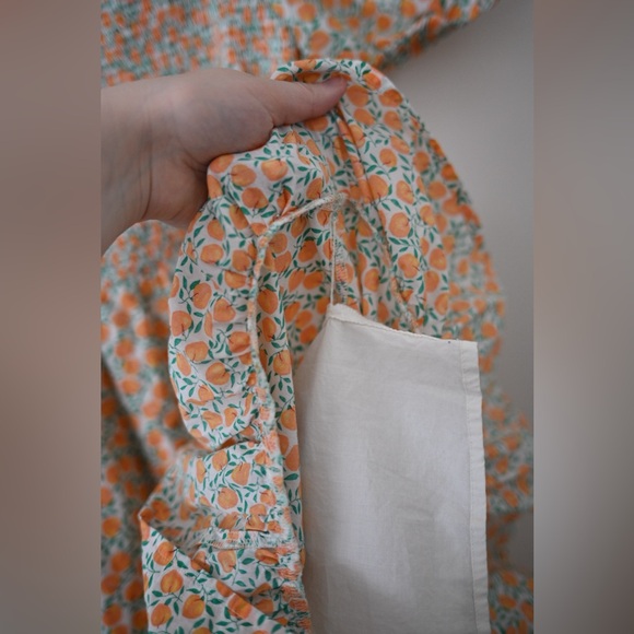 J.Crew XS Women’s Peach Print Smocked Midi Dress Puff Sleeve Summer Cottagecore - Picture 7 of 12